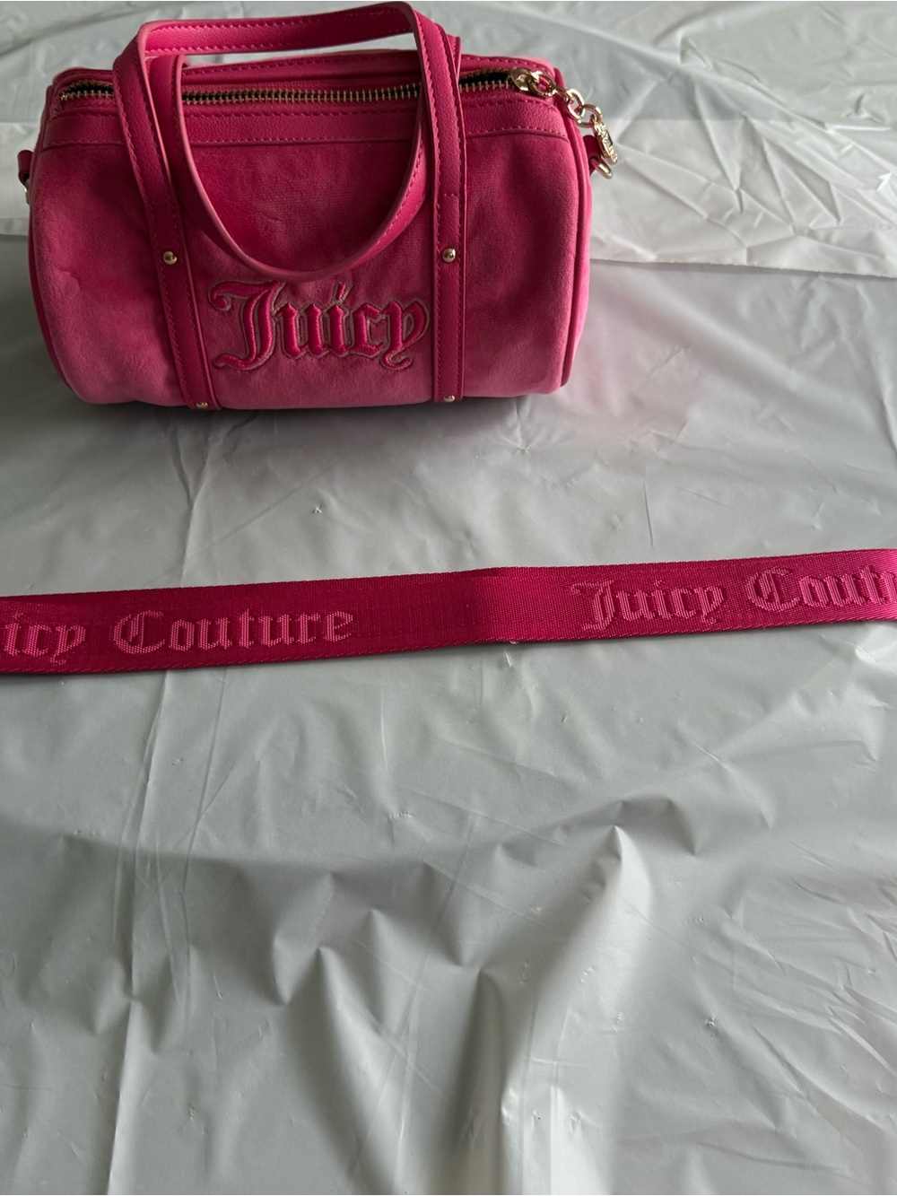 Juicy Couture Pink Velour Mini Barrel Bag Y2K Crossbody - Picture 8 of 15